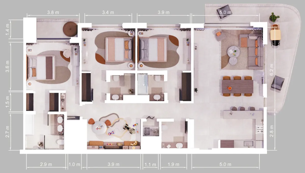 3 bedroom Apartments floor plan at Verdes by Haven