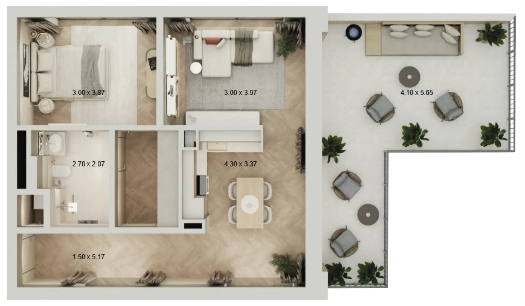1 bedroom Apartments floor plan at Arisha Terraces