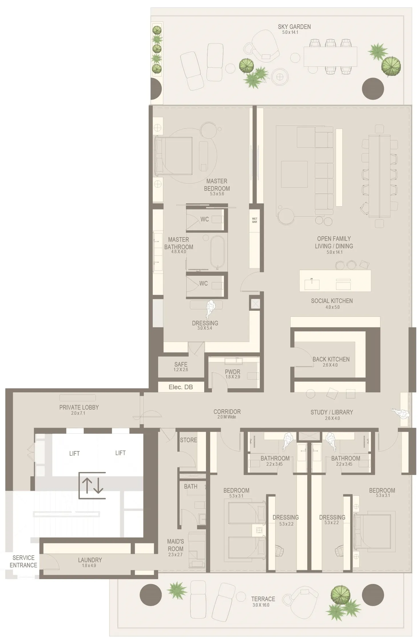 3 bedroom Apartments floor plan at The Chedi Private Residences
