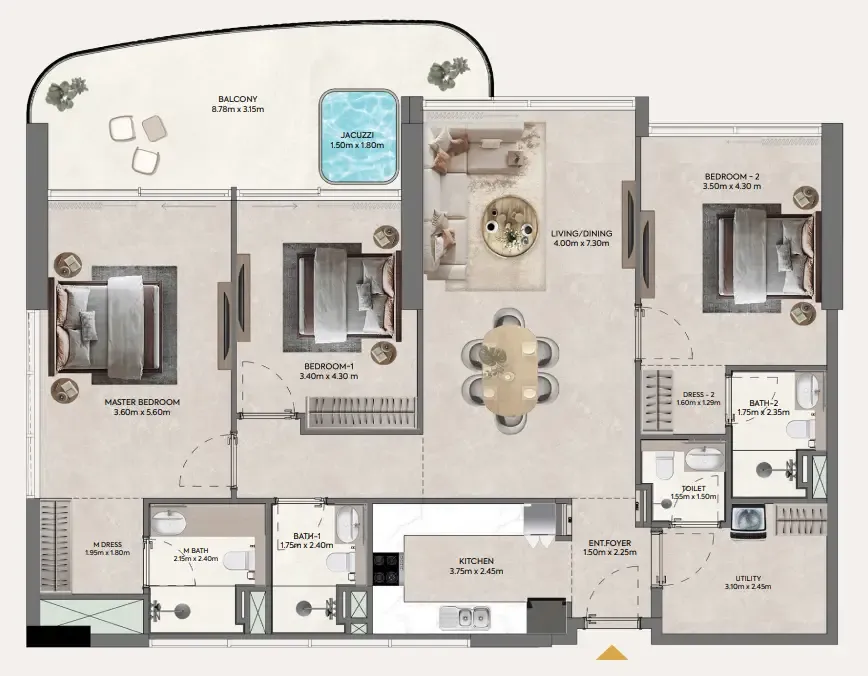 3 bedroom Apartments floor plan at Hermina by Casagrand
