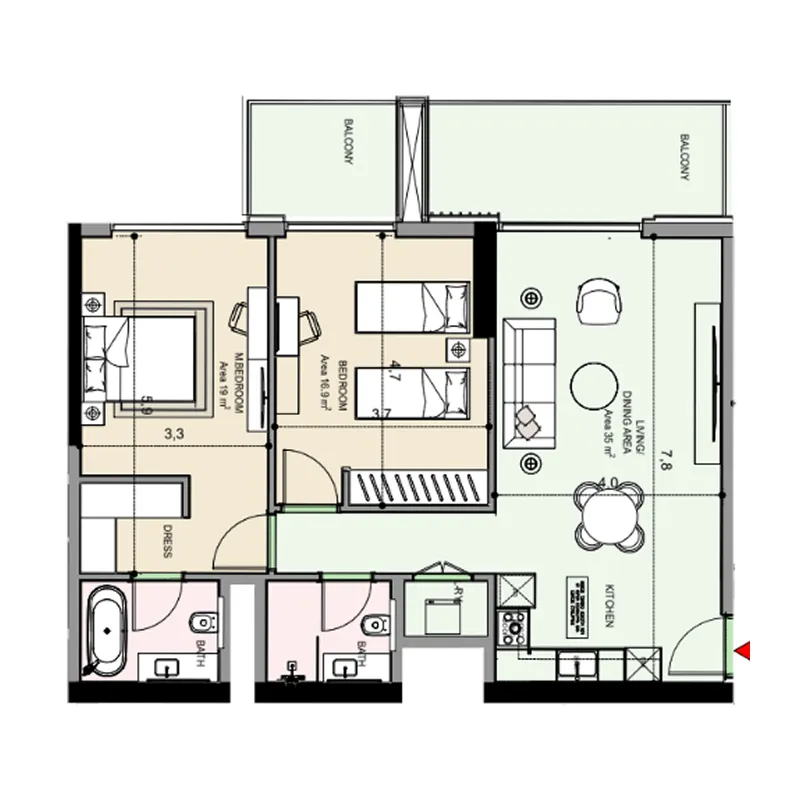 2 bedroom Apartments floor plan at Edgewater Residences 1, 2 and 3