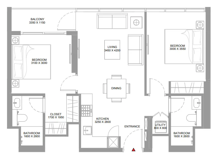 2 bedroom Apartments floor plan at Pierside Marina Residences