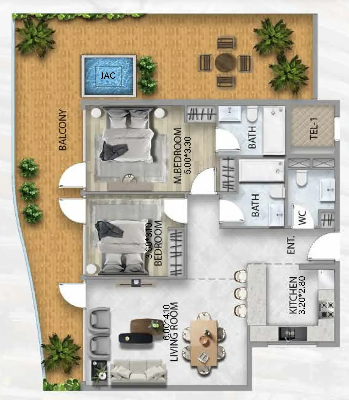 2 bedroom Apartments floor plan at 311 Boulevard