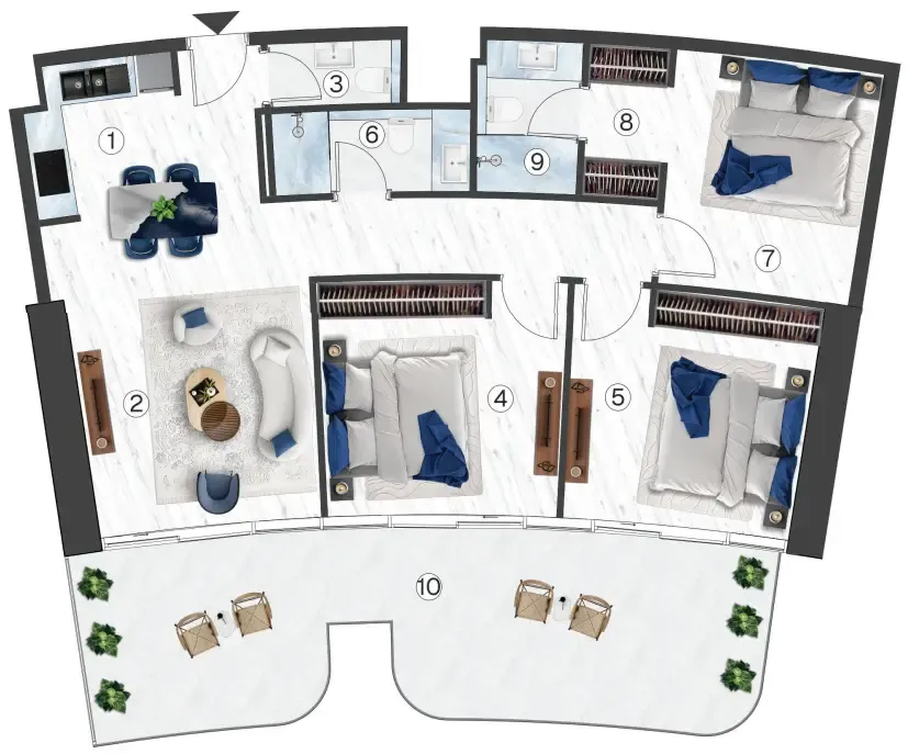 3 bedroom Apartments floor plan at Radisson Blu Hotel & Residences