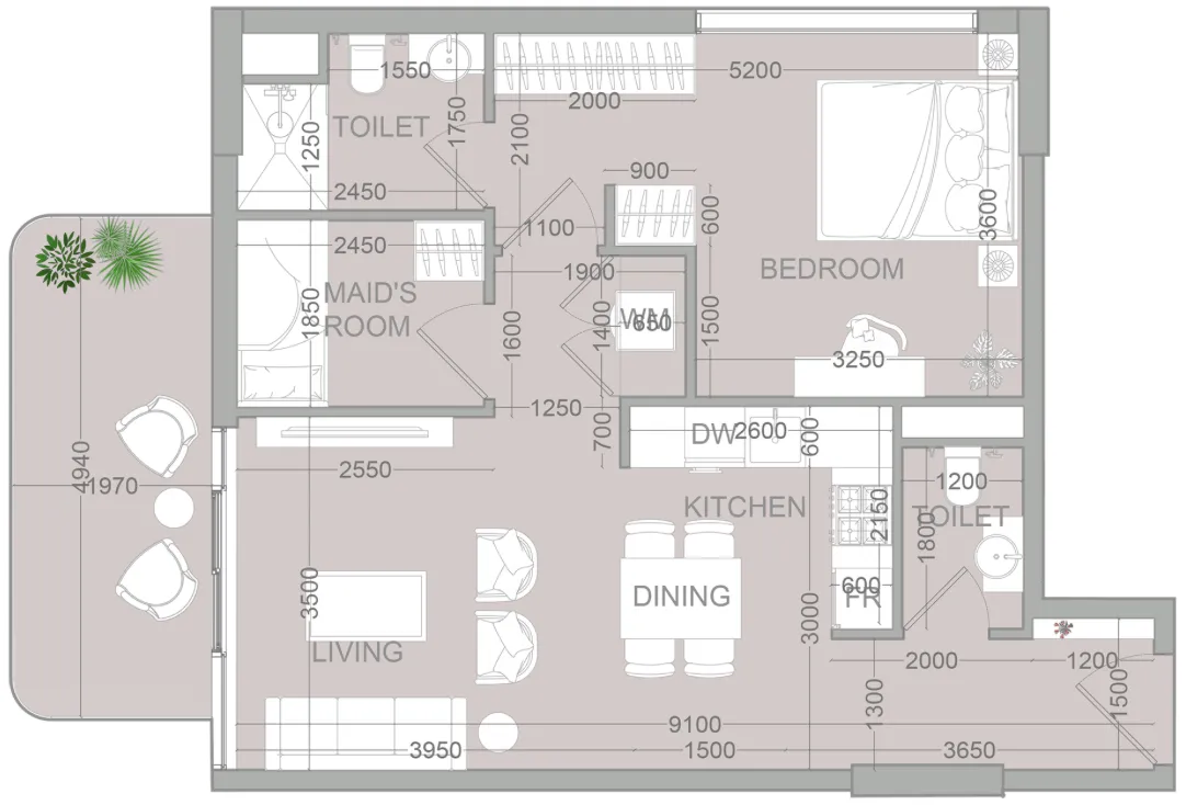 1.5 bedroom Apartments floor plan at TETR1S Tower