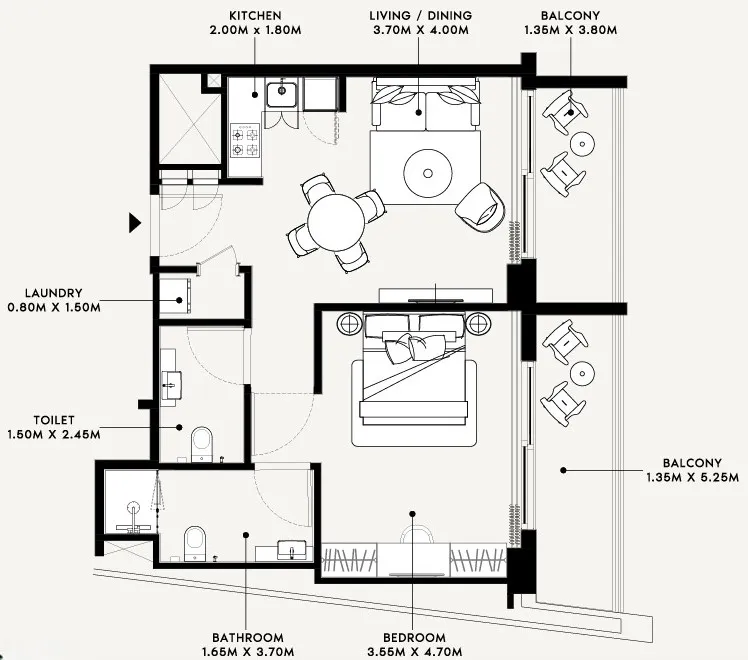 1 bedroom Apartments floor plan at Azizi Arian