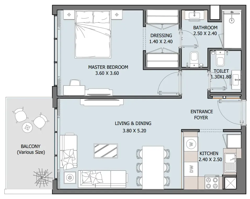 1 bedroom Apartments floor plan at Oceana