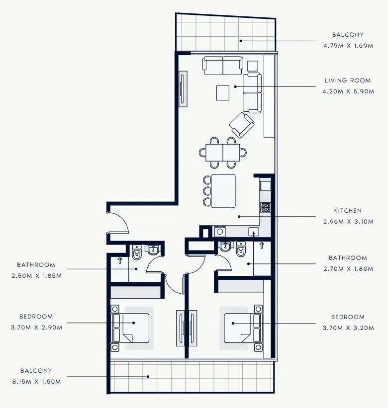 2 bedroom Apartments floor plan at Riviera Rêve