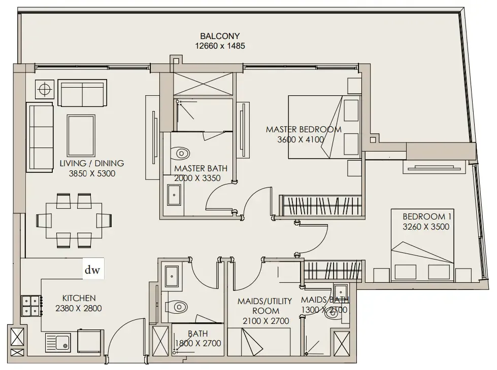 2 bedroom Apartments floor plan at Nirvana Residences 1