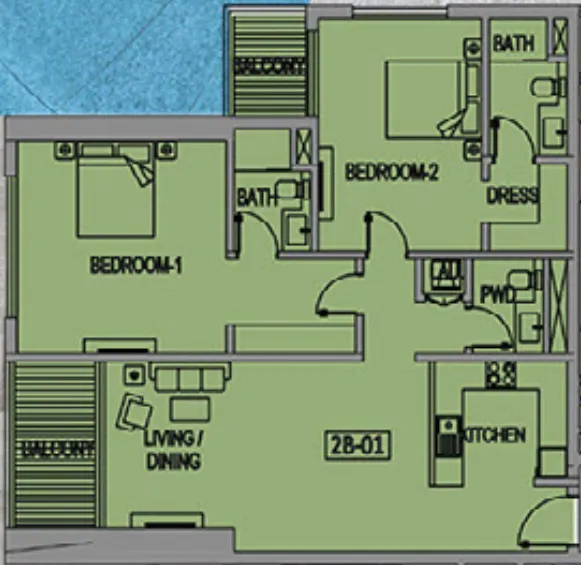 2 bedroom Apartments floor plan at Jade Tower