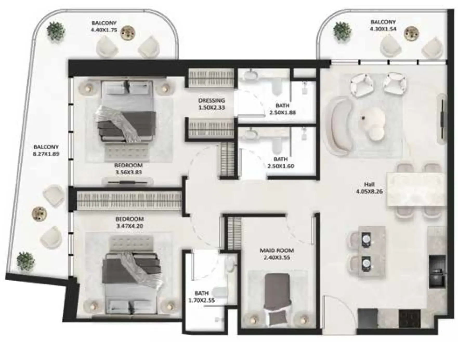 2.5 bedroom Apartments floor plan at SquareX One