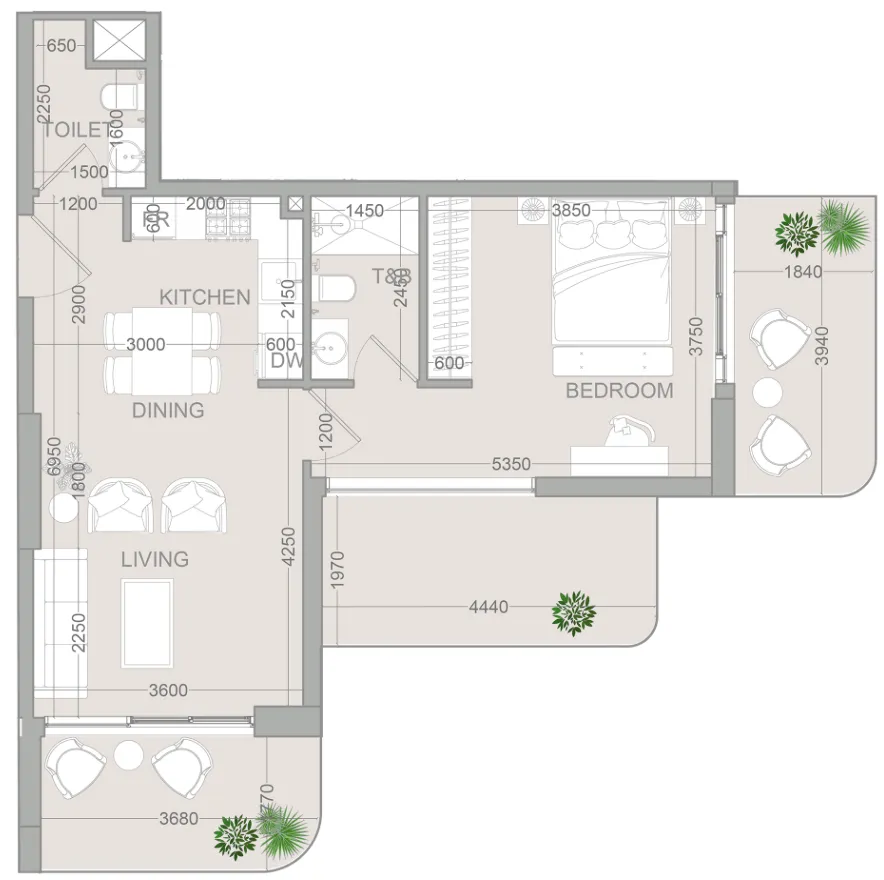 1 bedroom Apartments floor plan at TETR1S Tower