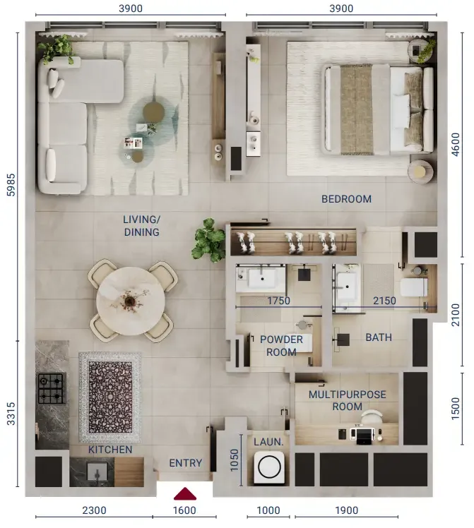 1 bedroom Apartments floor plan at Mirdad