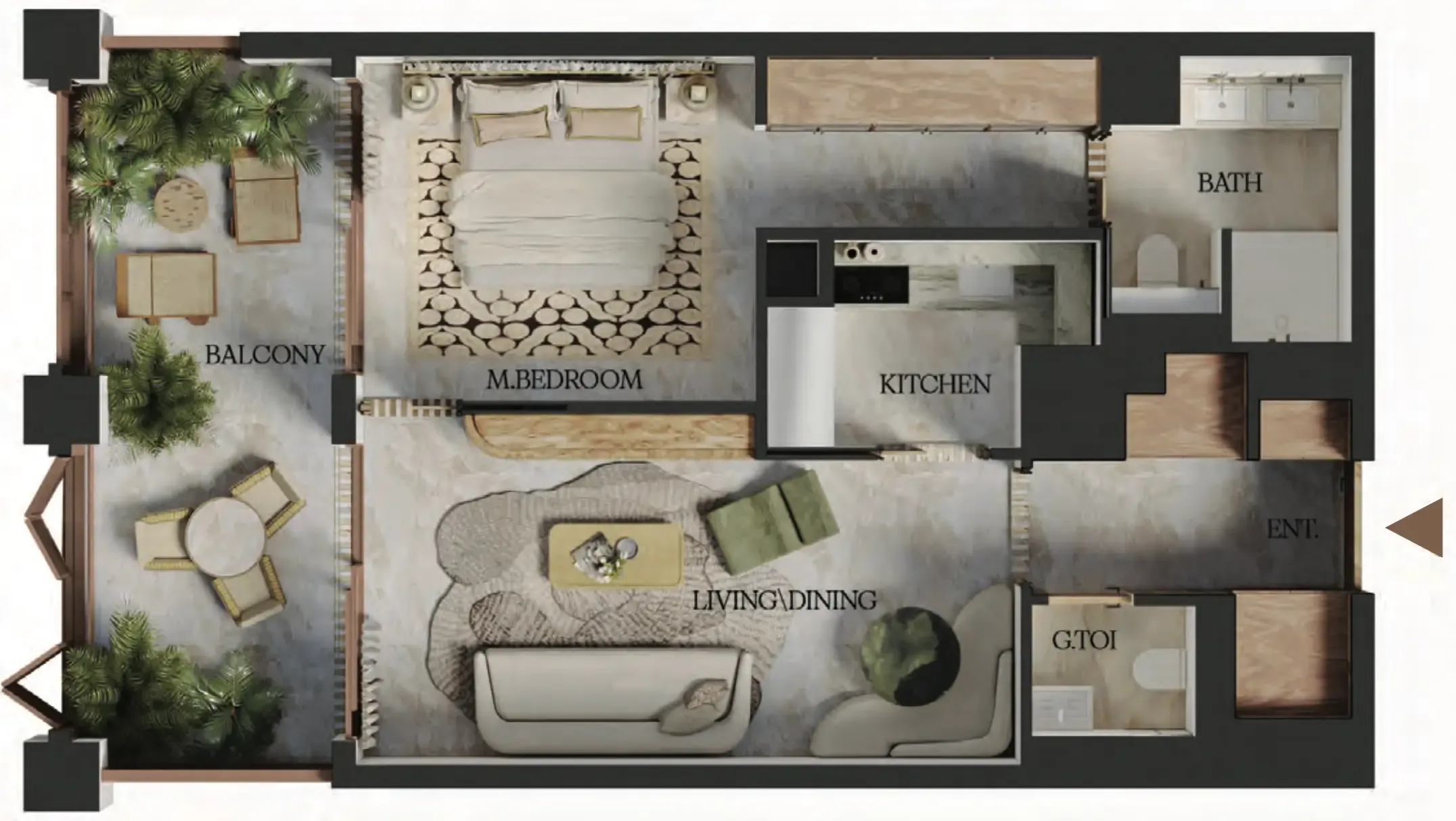 1 bedroom Apartments floor plan at Elire Managed by LUX