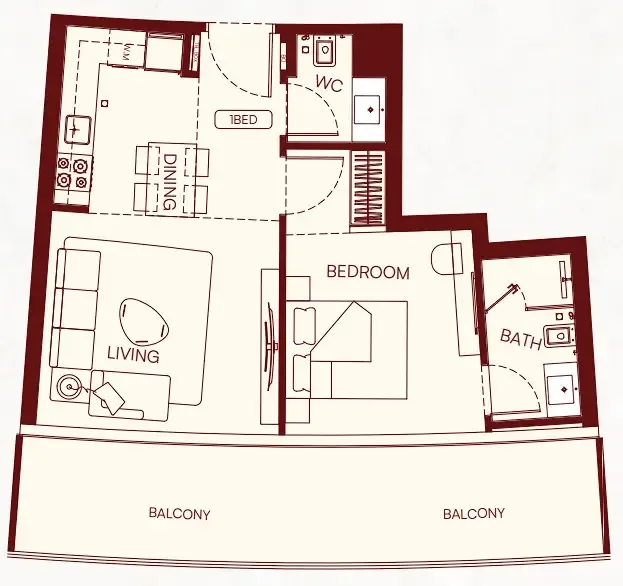 1 bedroom Apartments floor plan at Binghatti Skyflame