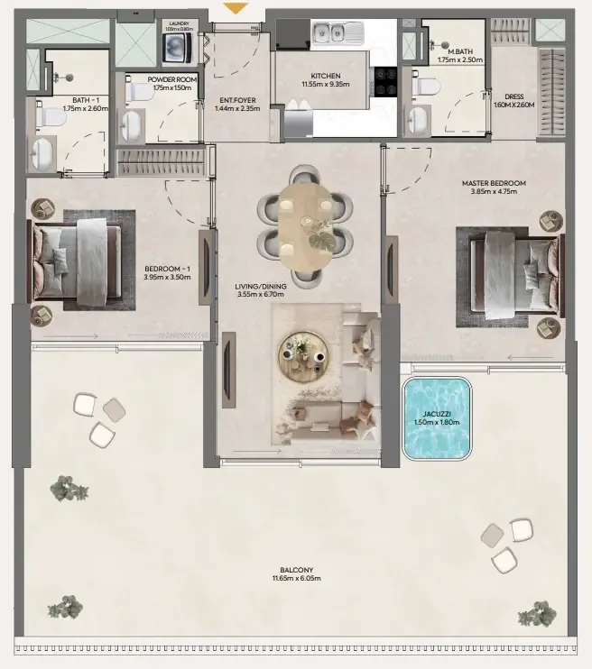 2 bedroom Apartments floor plan at Hermina by Casagrand