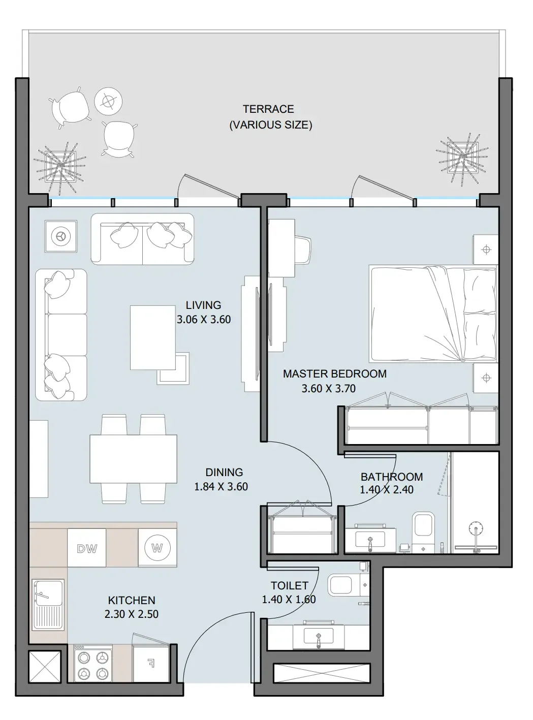 1 bedroom Apartments floor plan at The District