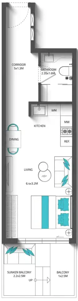 0 bedroom Apartments floor plan at Reef 996