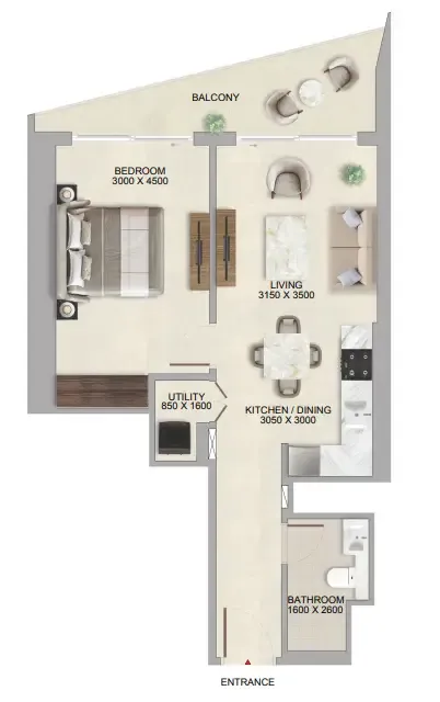 1 bedroom Apartments floor plan at The Tranquil at Sobha Central