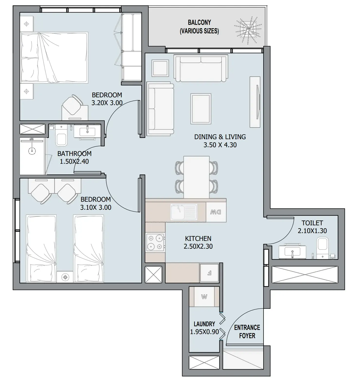 2 bedroom Apartments floor plan at Verdana III