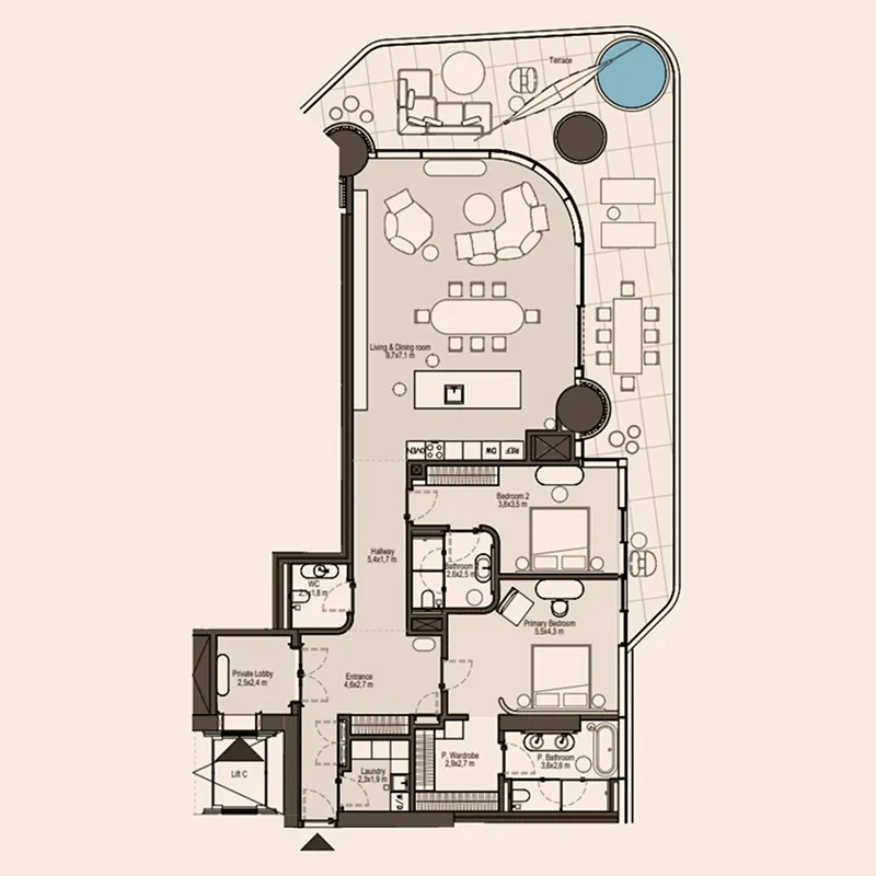 2 bedroom Apartments floor plan at Eywa Way of Water