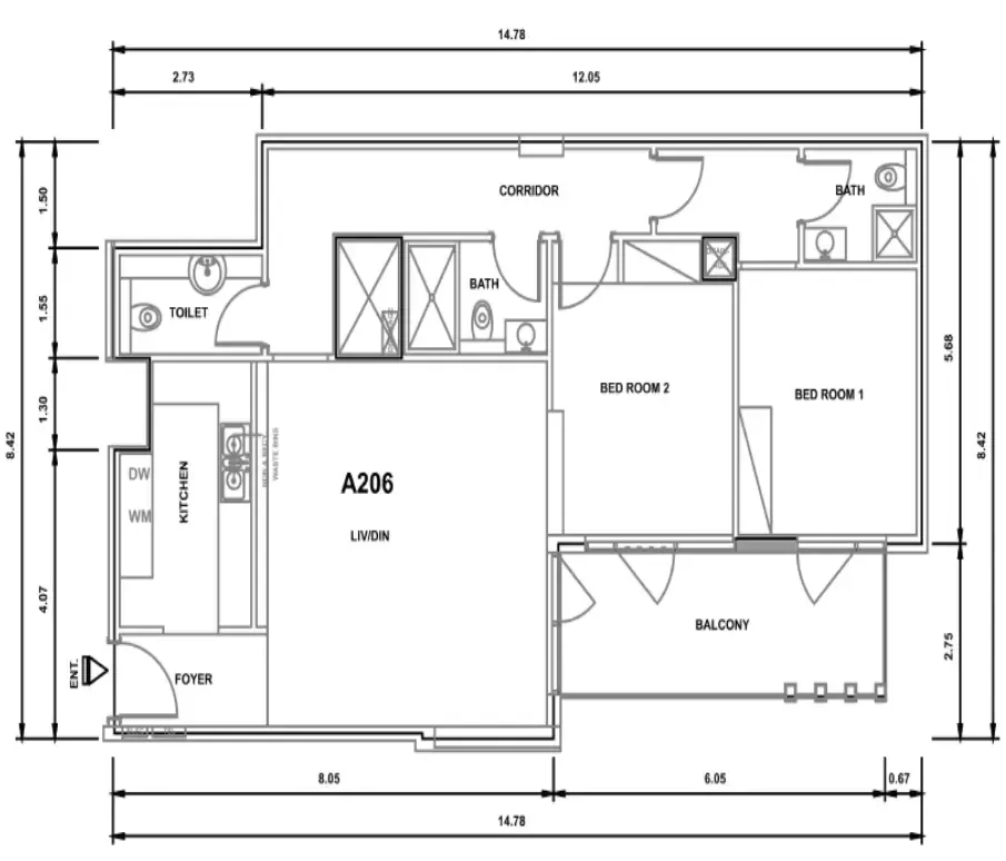 2 bedroom Apartments floor plan at Parkwood Residences