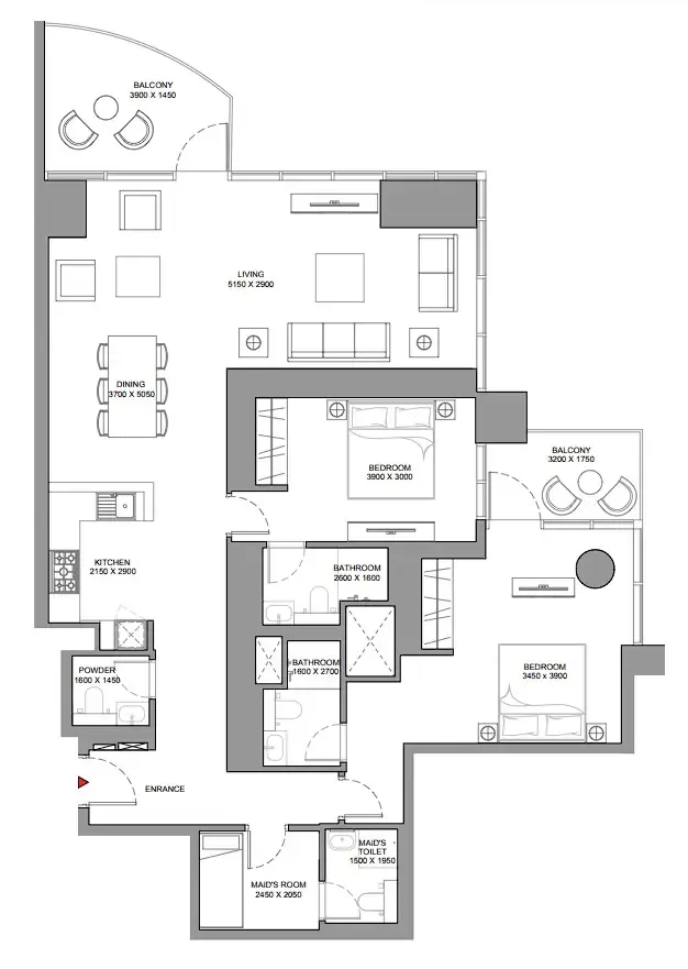 2 bedroom Apartments floor plan at Skyscape