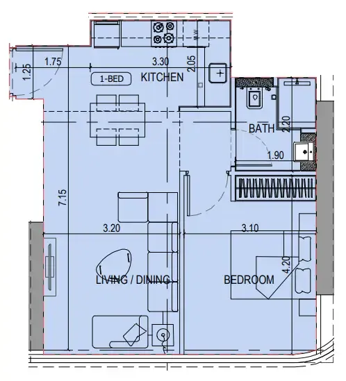1 bedroom Apartments floor plan at Binghatti Sky Terraces