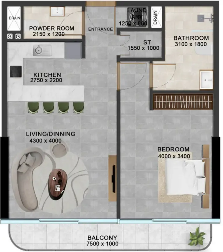 1 bedroom Apartments floor plan at Vivanti Residences by Meteora