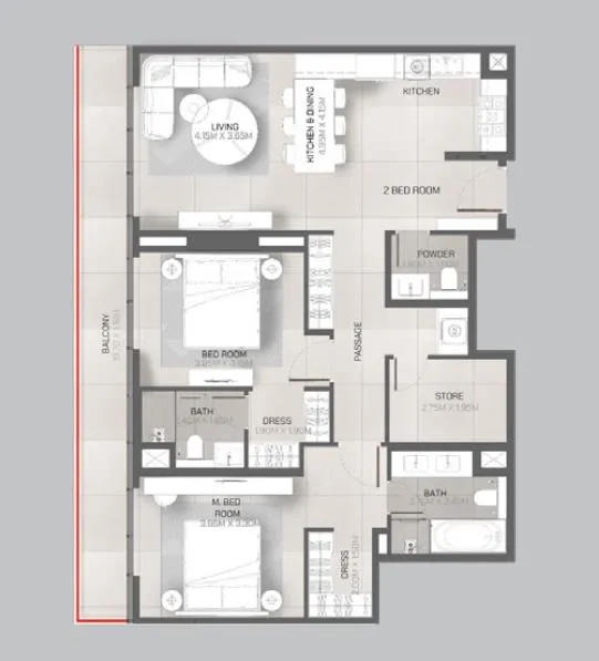 2 bedroom Apartments floor plan at Tonino Lamborghini Residences