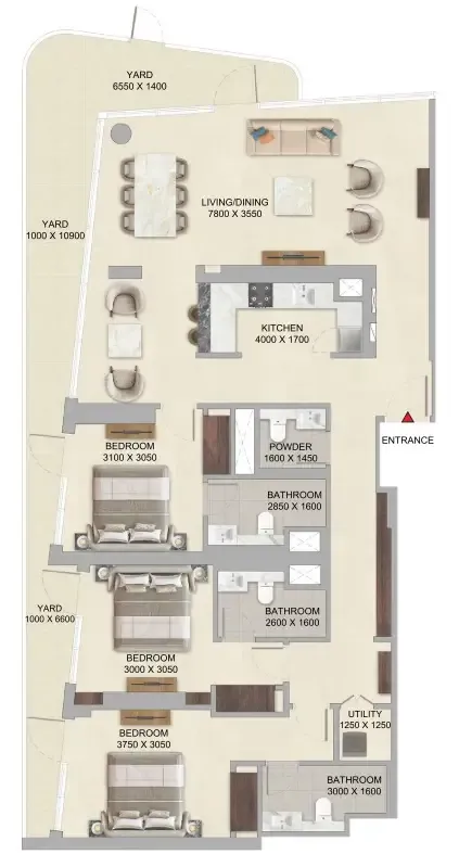3 bedroom Apartments floor plan at River Cove Residences at Sobha City