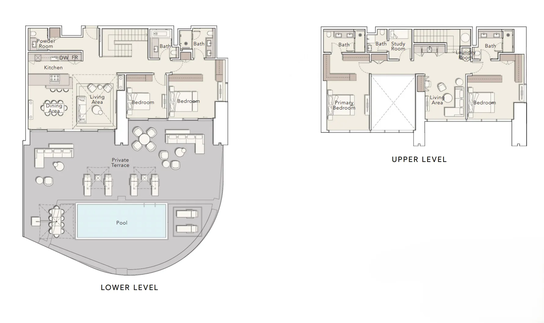 4 bedroom Duplex floor plan at One River Point