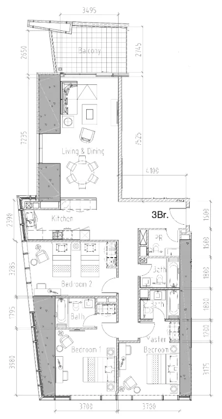 3 bedroom Apartments floor plan at Aykon City Tower