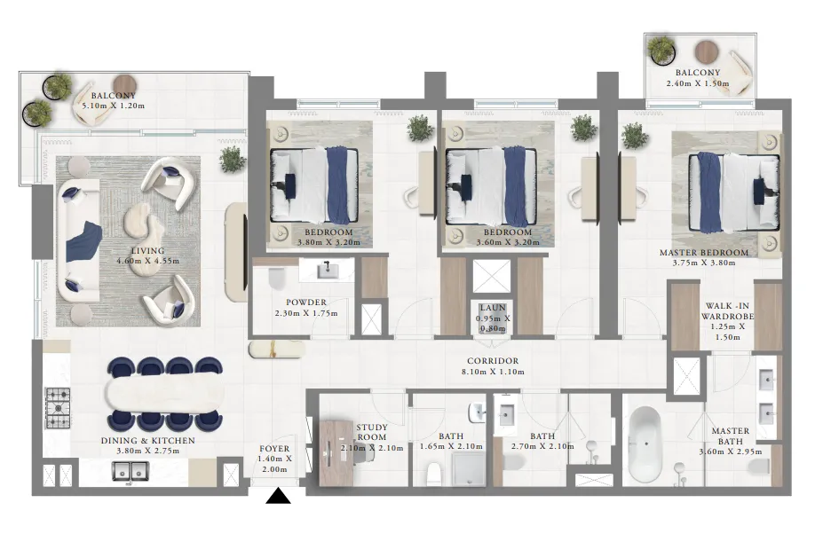3 bedroom Apartments floor plan at Altus