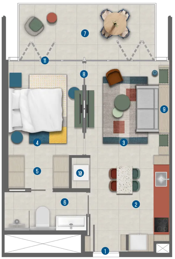 1 bedroom Apartments floor plan at Rove Home Marasi Drive