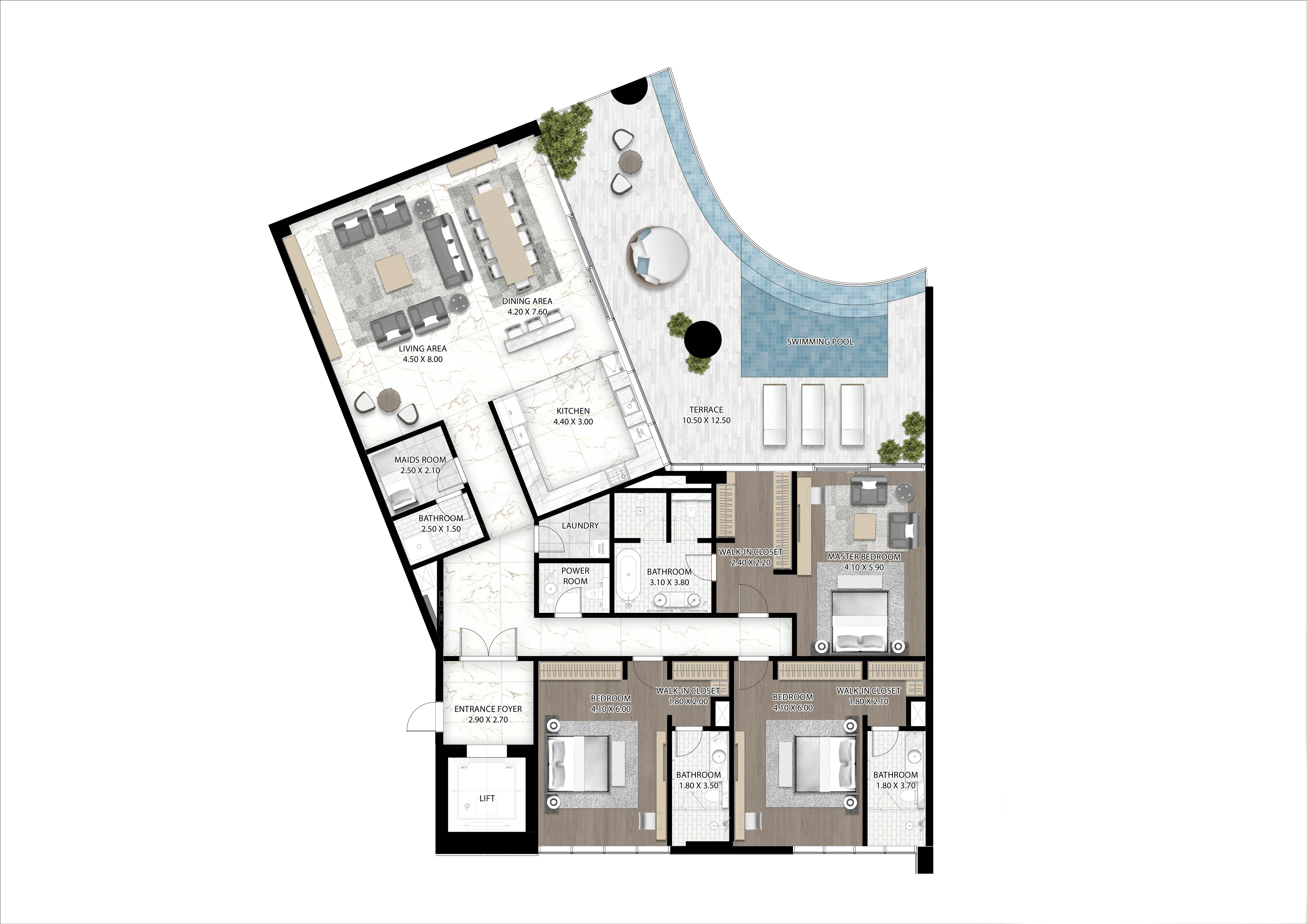 3 bedroom Apartments floor plan at Cavalli Couture