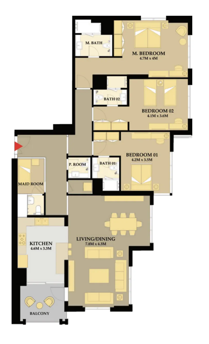 3 bedroom Apartments floor plan at Riva Residence