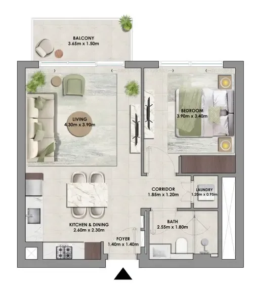 1 bedroom Apartments floor plan at Palace Residences Hillside Towers A & B