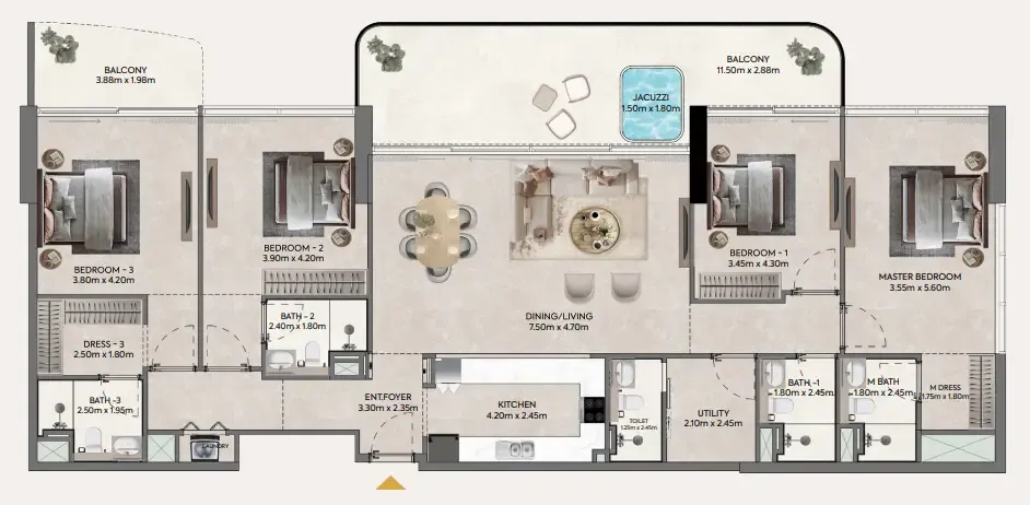 4 bedroom Penthouse floor plan at Hermina by Casagrand
