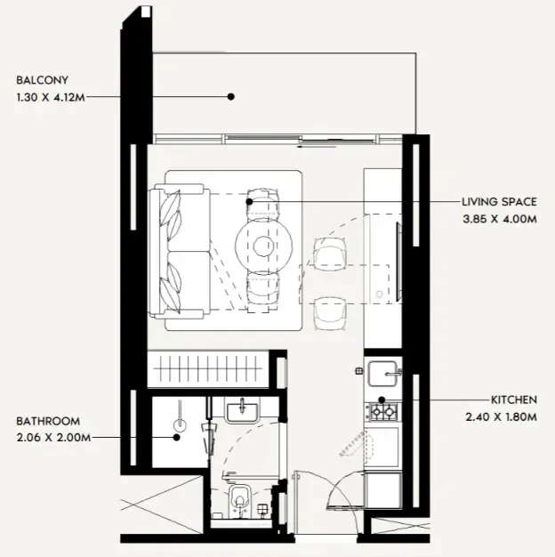 0 bedroom Apartments floor plan at Jaddaf Beach Oasis