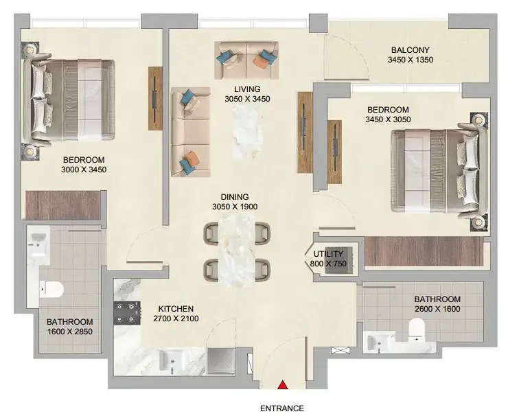 2 bedroom Apartments floor plan at The Woods at Sobha Sanctuary