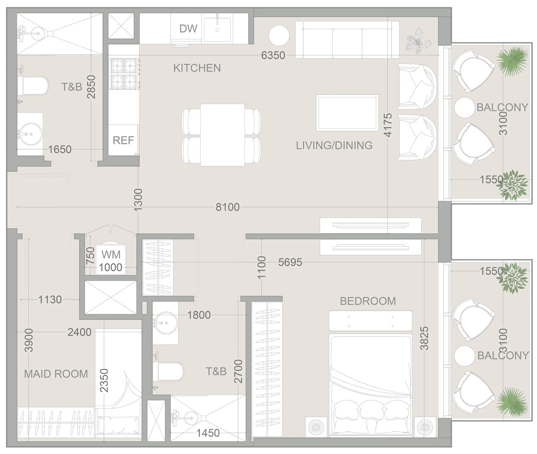 1.5 bedroom Apartments floor plan at 1WOOD Residence 2