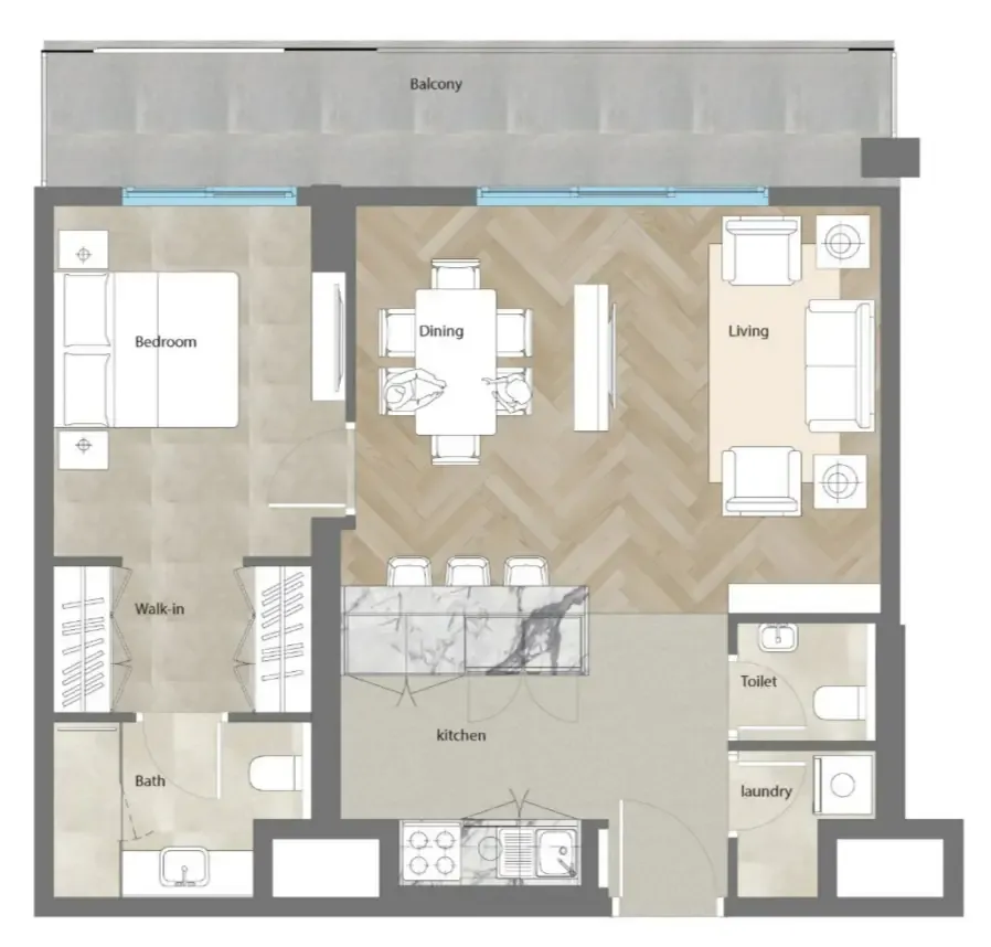 1 bedroom Apartments floor plan at Al Mahra Residence