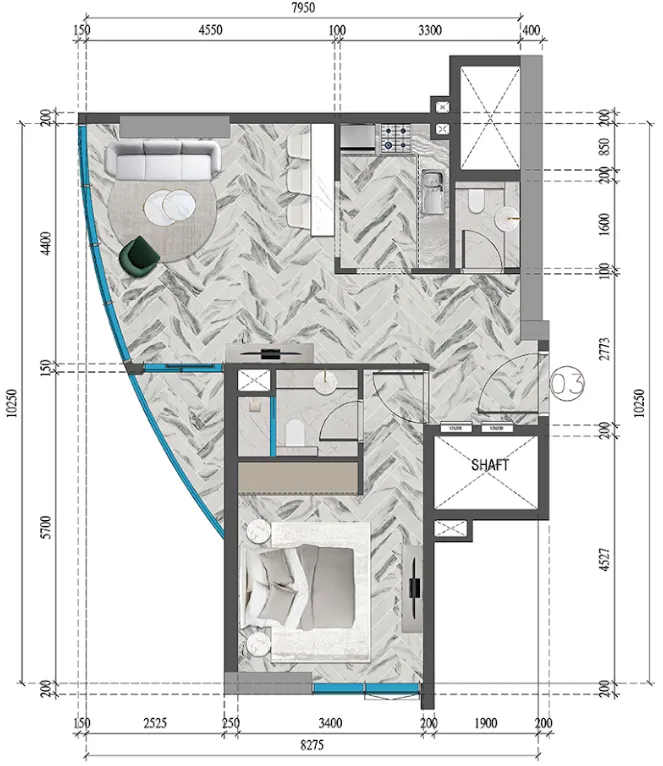 1 bedroom Apartments floor plan at Red Square