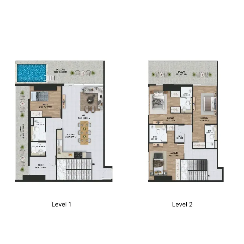 3 bedroom Duplex floor plan at Empire Lake Views