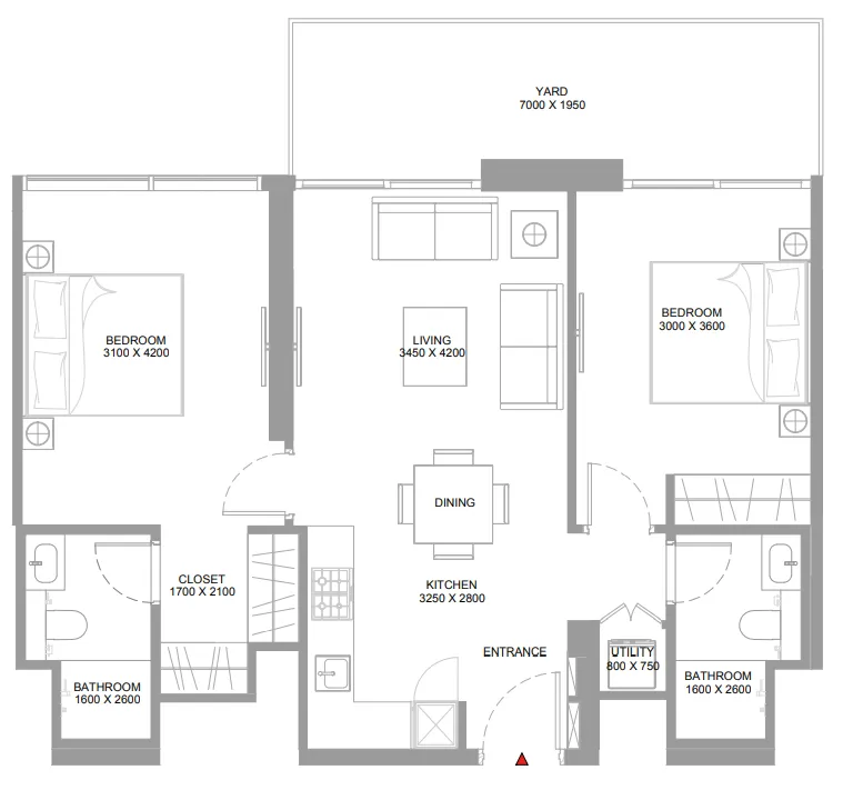 2 bedroom Apartments floor plan at Starline Beach Residences