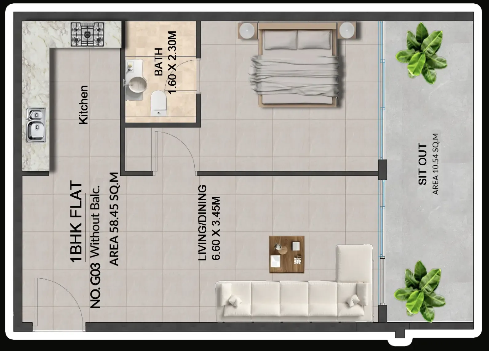 1 bedroom Apartments floor plan at Lincoln Star Residence 4