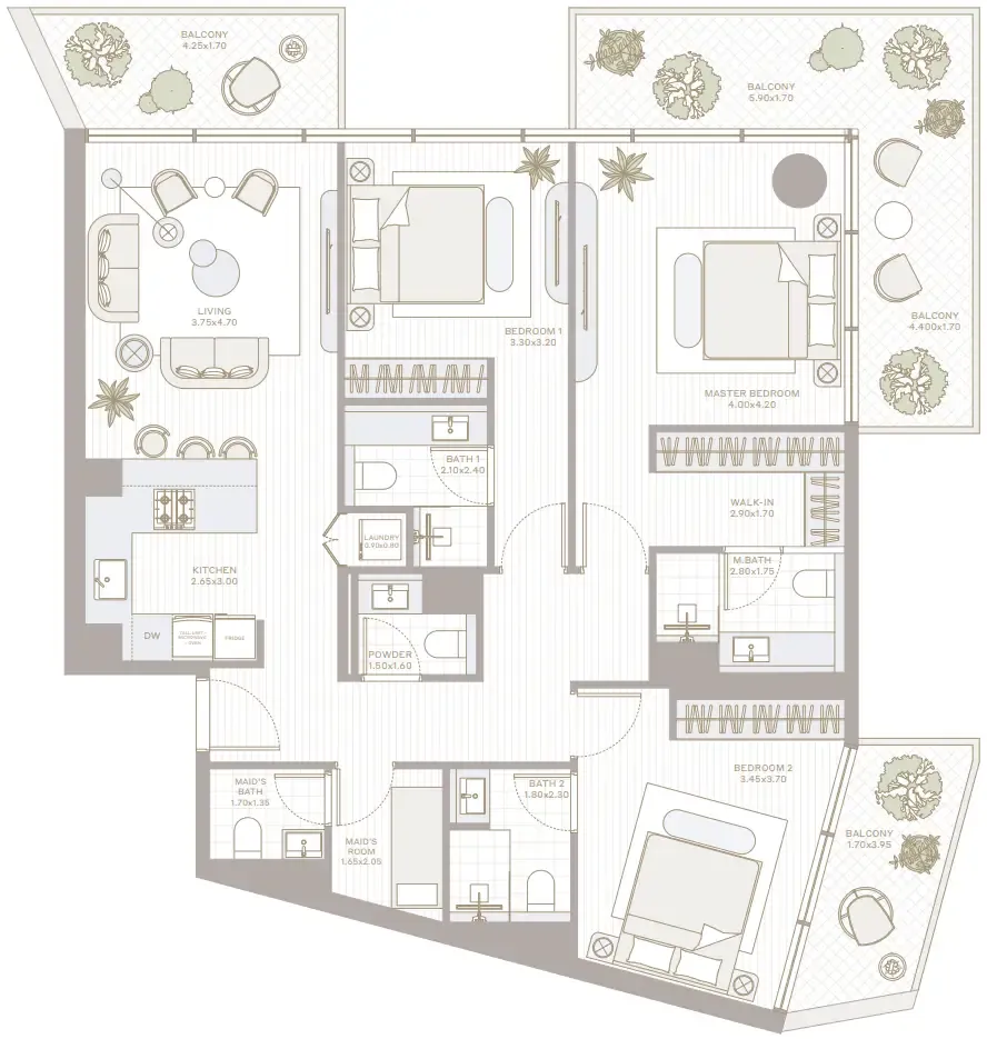 3 bedroom Apartments floor plan at Park Five