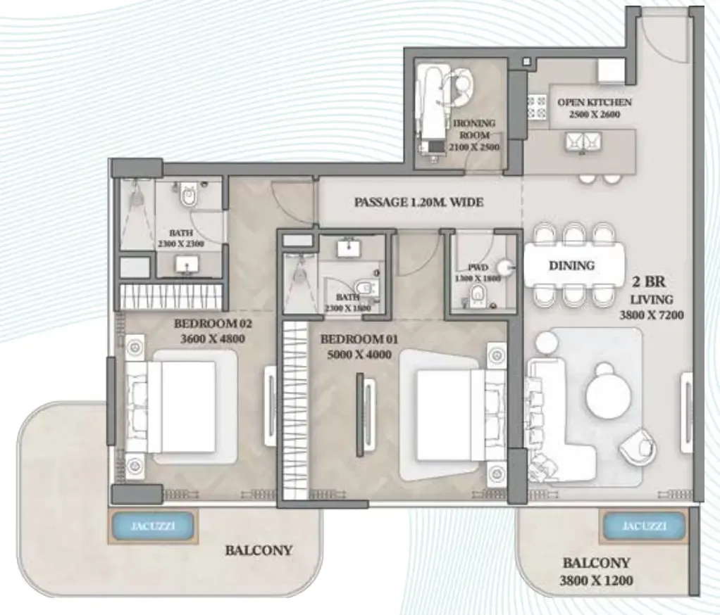 2.5 bedroom Apartments floor plan at Wellington Ocean Walk