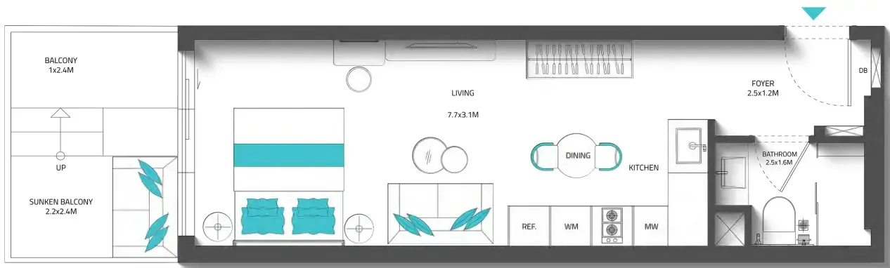 0 bedroom Apartments floor plan at Reef 996